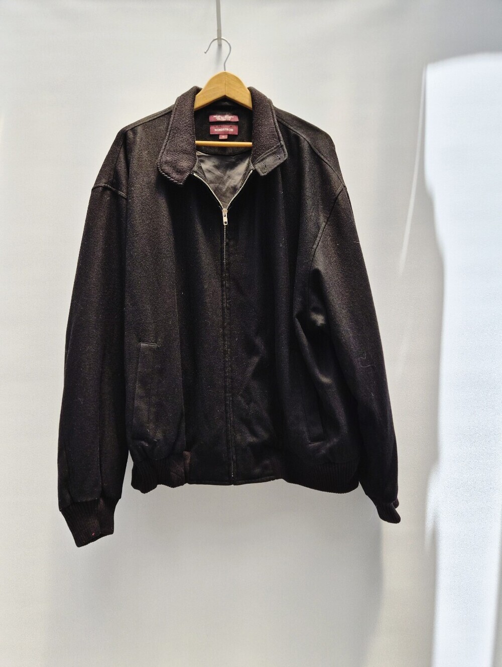Vintage Nordstrom Wool Bomber Jacket XL Black Grandpa Core Dark Academia Cozy